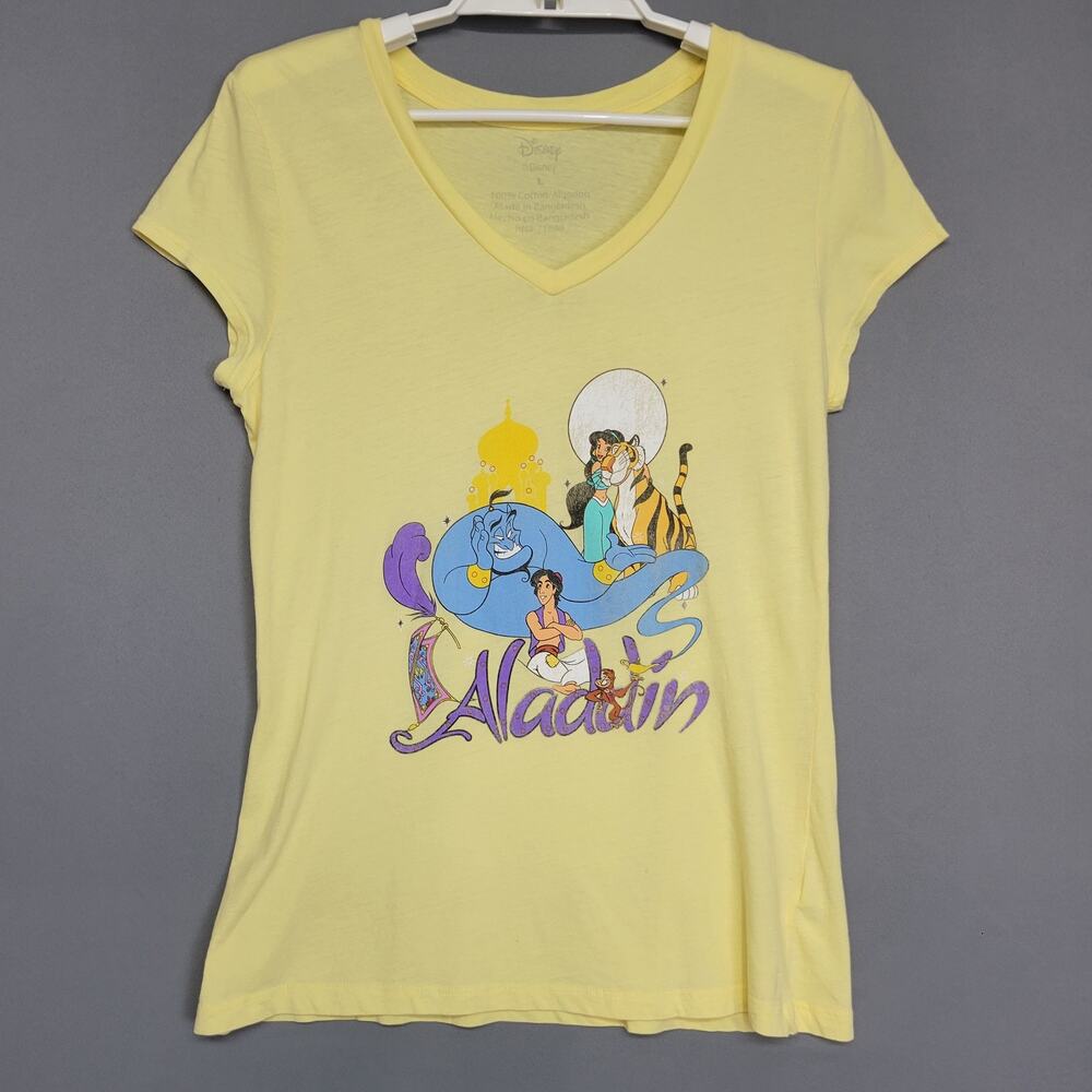Disney Aladdin Shirt‎ Womens Jr Large Yellow Genie Jasmine Rajah Graphic Movie